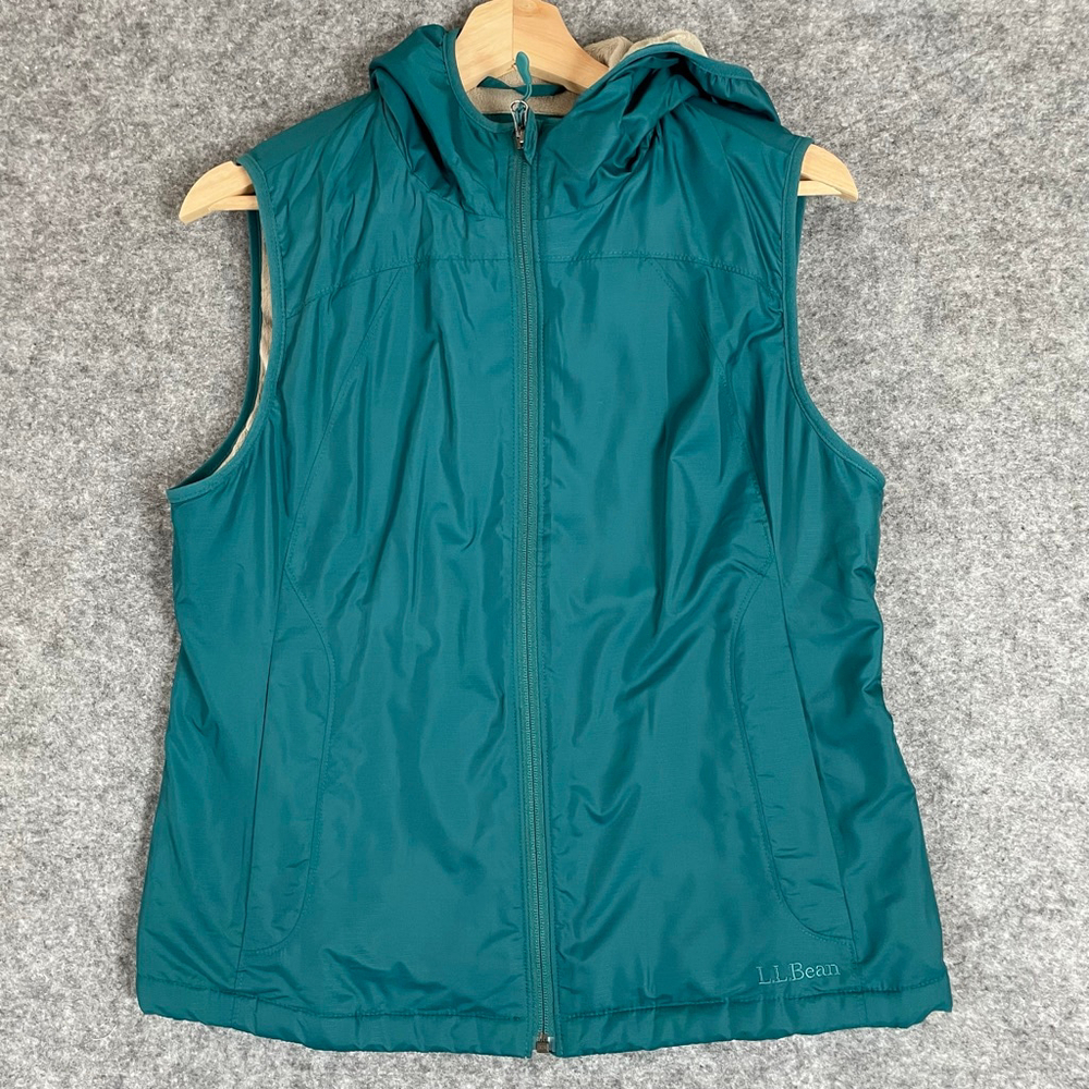 L.L. Bean Womens Small Petite Hooded Fleece Lined Vest Teal Full Zip Outdoor - Picture 5 of 14